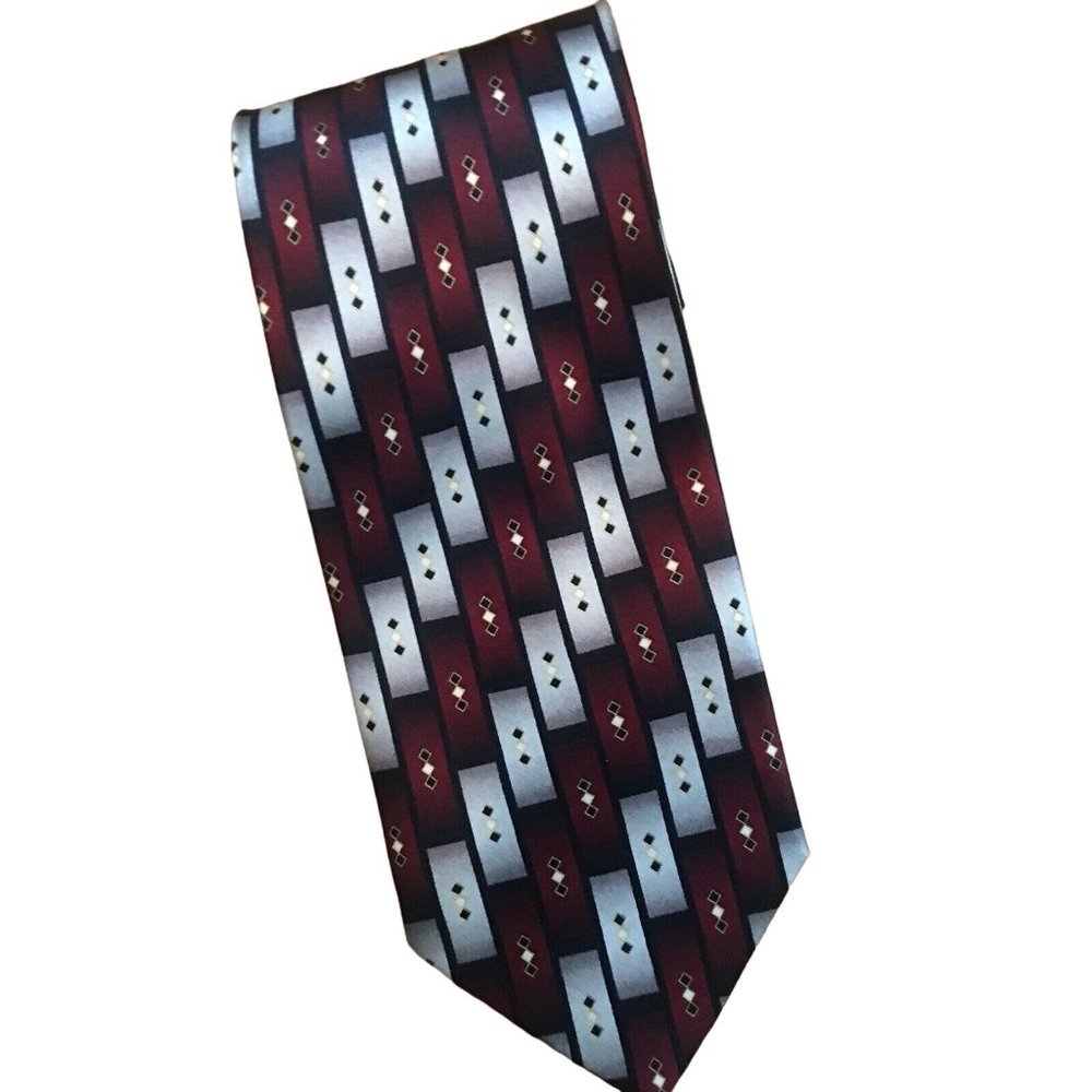 Covington Shiny Red Silver Geometric Rectangles Silk Tie Necktie